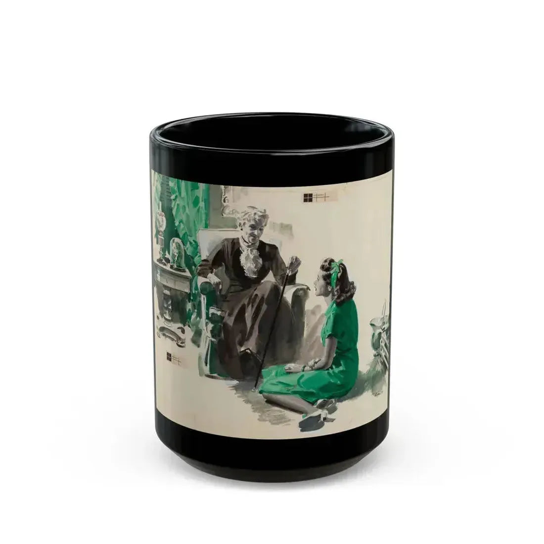 A Conversation, magazine story illustration, circa late 1930s - Black Coffee Mug 15oz - Go Mug Yourself