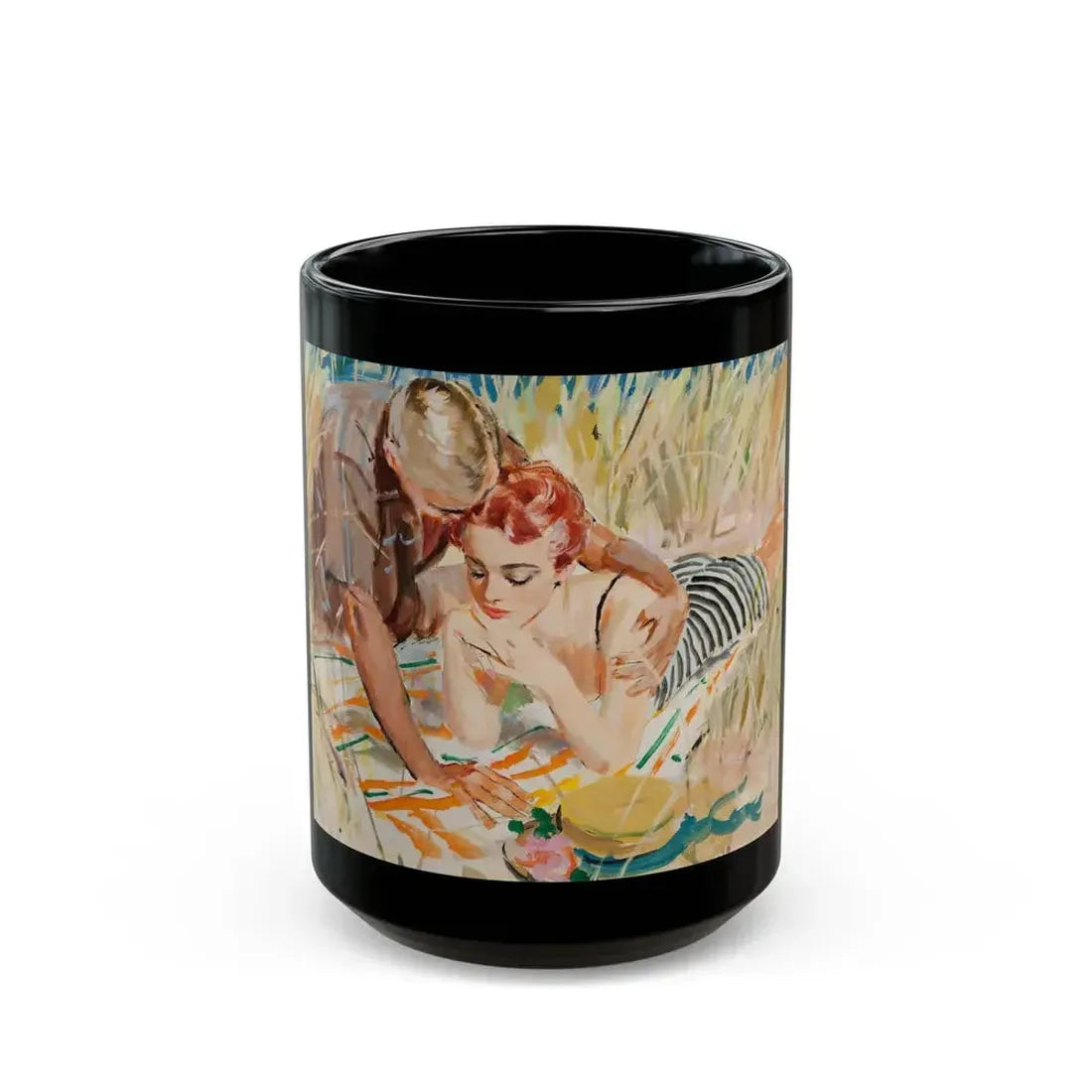 A Couple in the Tall Grass, 1950's - Black Coffee Mug 15oz - Go Mug Yourself