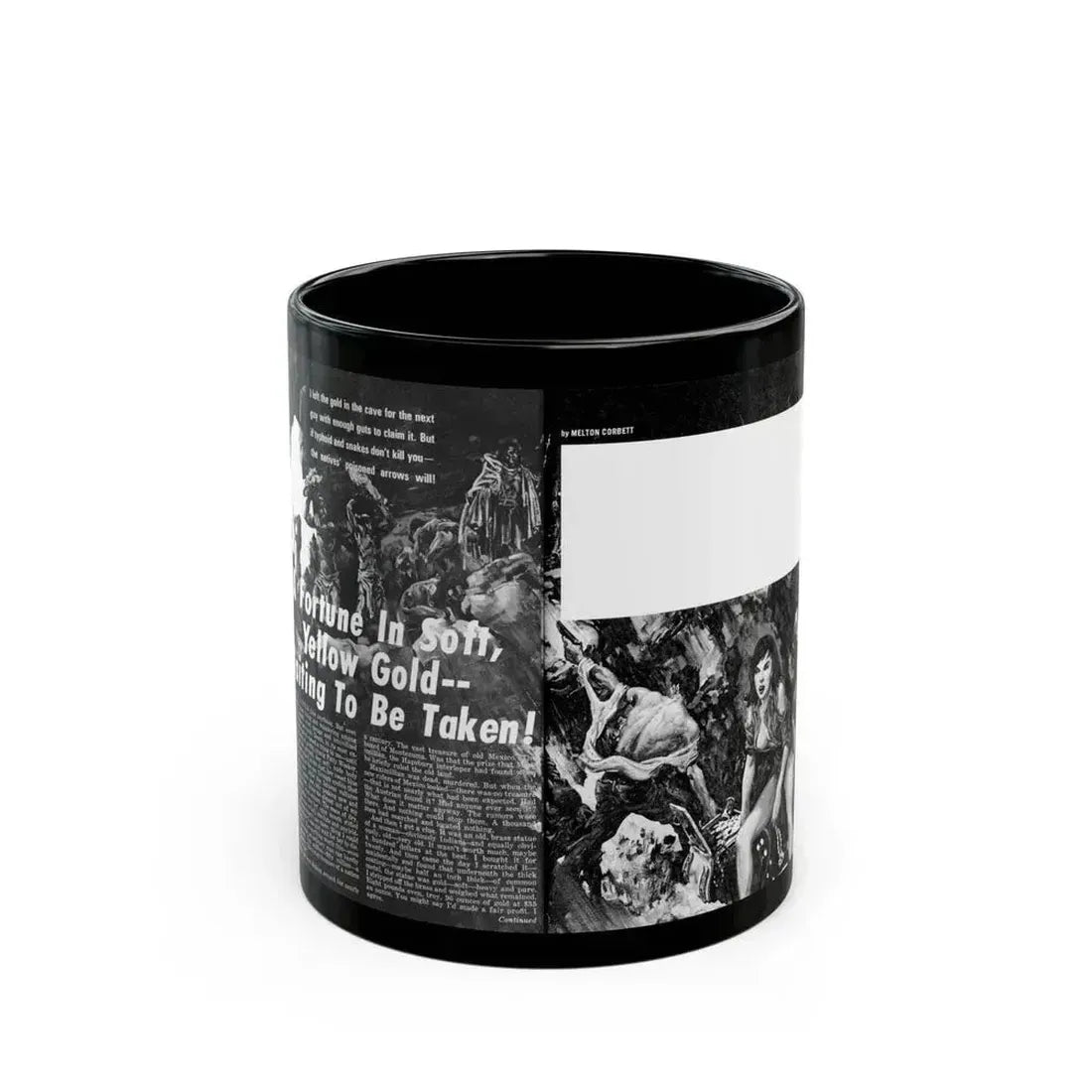 A Fortune In Soft, Yellow Gold -- Waiting To Be Taken, Real Men, September 1970 - Black Coffee Mug 11oz - Go Mug Yourself