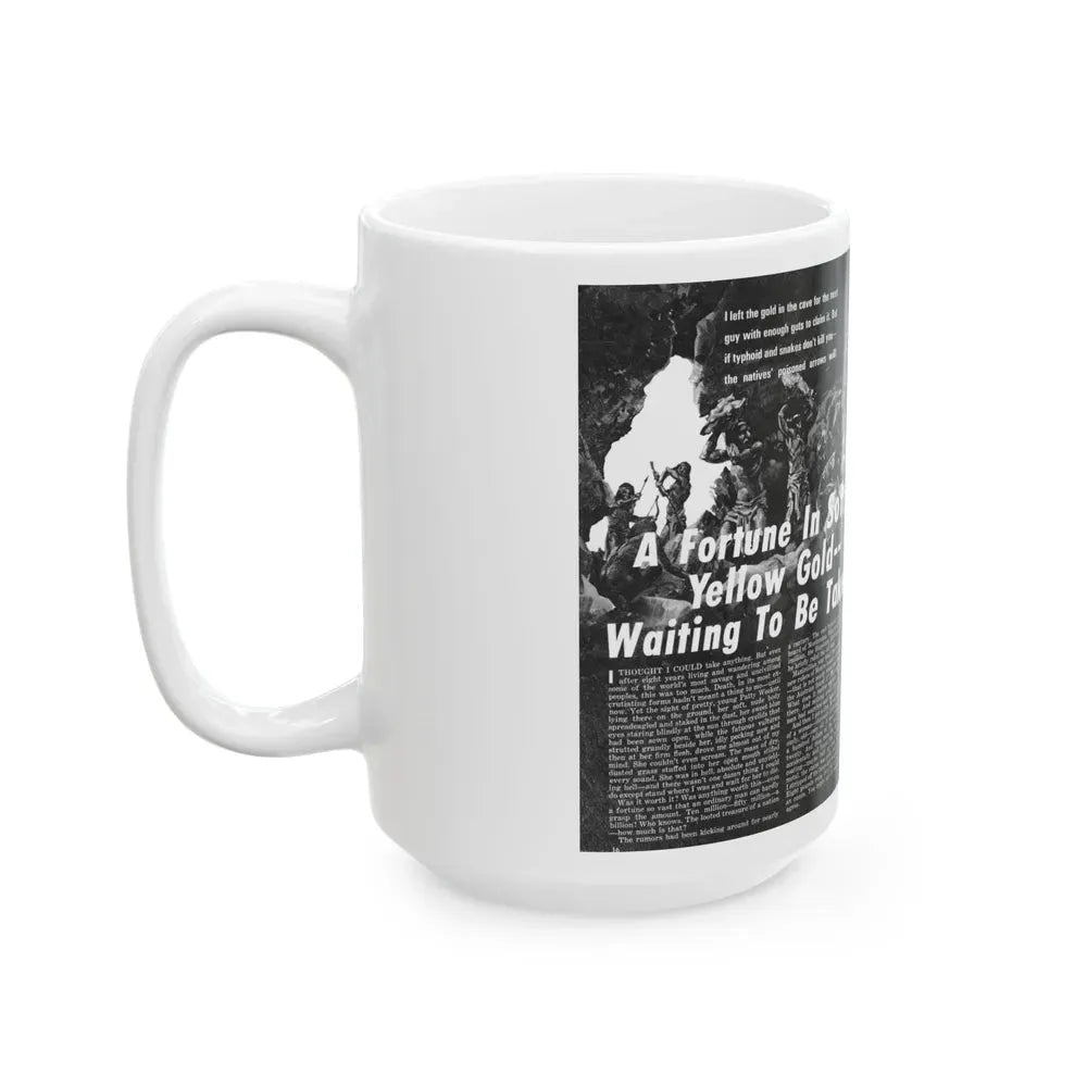 A Fortune In Soft, Yellow Gold -- Waiting To Be Taken, Real Men, September 1970 - White Coffee Mug - Go Mug Yourself