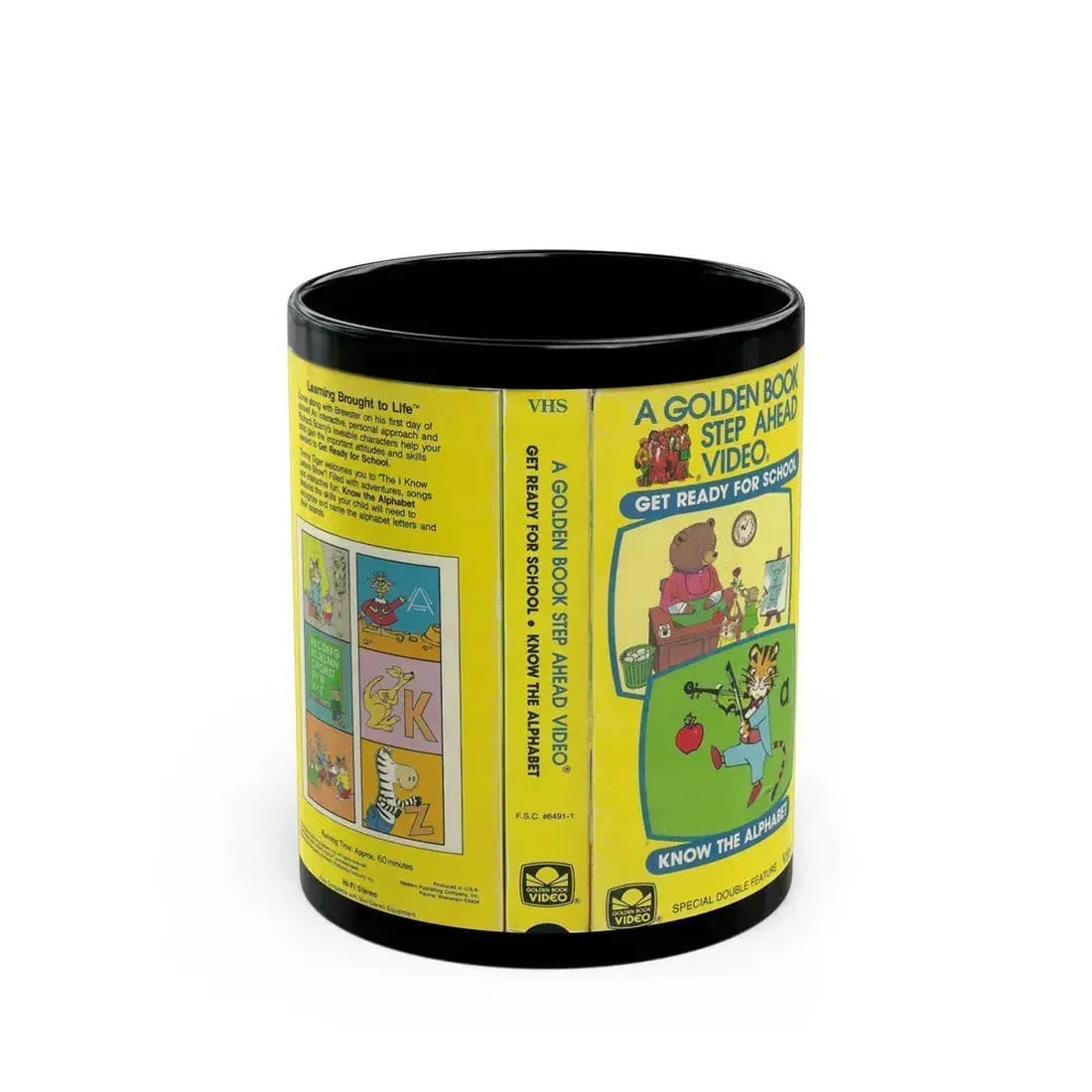 A GOLDEN BOOK STEP AHEAD VIDEO KNOW THE ALPHABET (VHS COVER) - Black Coffee Mug 11oz - Go Mug Yourself
