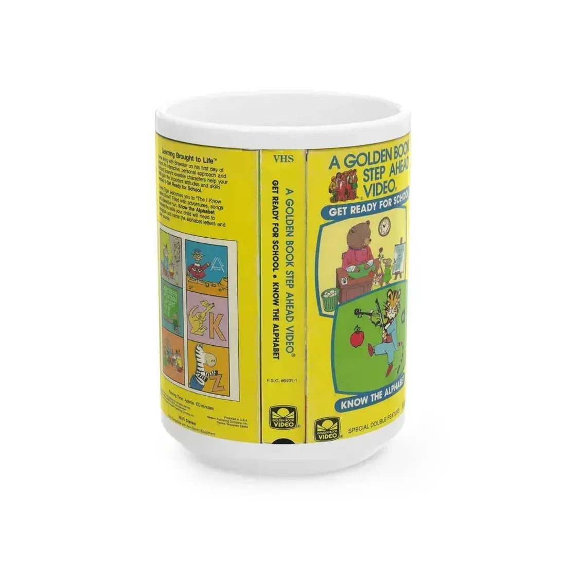 A GOLDEN BOOK STEP AHEAD VIDEO KNOW THE ALPHABET (VHS COVER) - White Coffee Mug 15oz - Go Mug Yourself