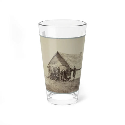 A Group Of Soldiers, And Two Young Men, One An African American, Stand Outside Of Log Cabin Quarters (U.S. Civil War) Pint Glass 16oz-16oz-Go Mug Yourself