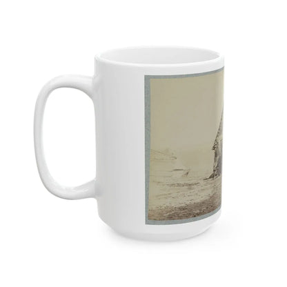 A Group Of Soldiers, And Two Young Men, One An African American, Stand Outside Of Log Cabin Quarters (U.S. Civil War) White Coffee Mug-Go Mug Yourself