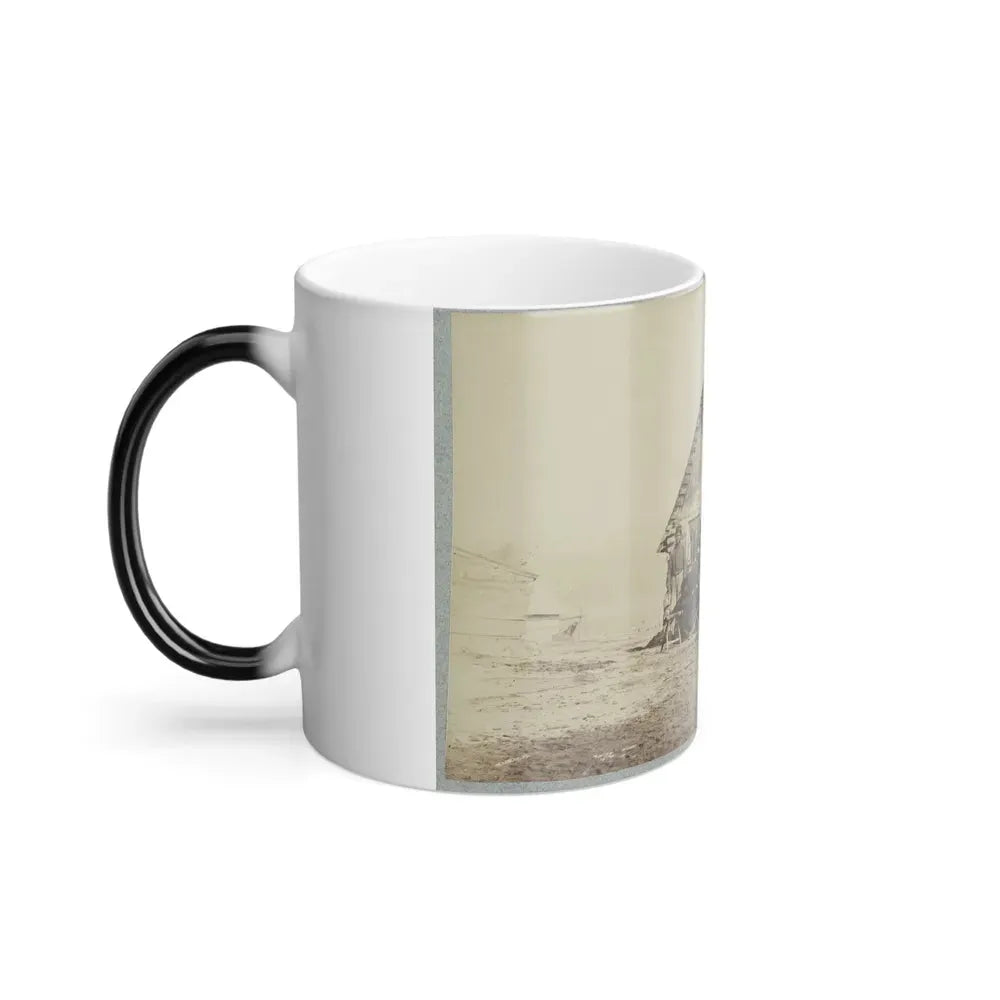 A Group of Soldiers, and Two Young Men, One an African American, Stand Outside of Log Cabin Quarters (U.S. Civil War) Color Changing Coffee Mug 11oz - Go Mug Yourself