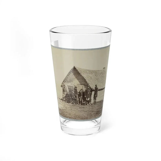 A Group Of Soldiers, And Two Young Men, One An African American, Stand Outside Of Log Cabin Quarters (U.S. Civil War) Pint Glass 16oz 16oz - Go Mug Yourself