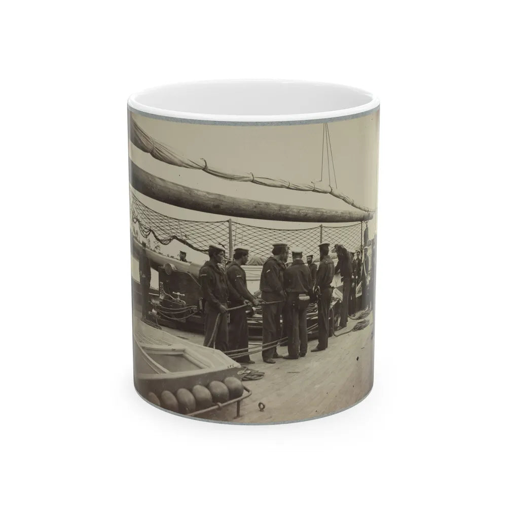 A Gun Crew On Deck Of U.S.S. Mendota, James River, Va. (U.S. Civil War) White Coffee Mug-11oz-Go Mug Yourself