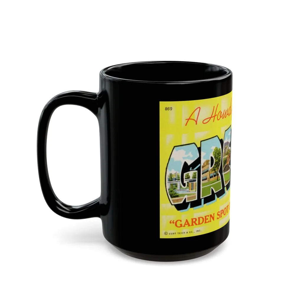 A howdy from Greeley garden spot of the west Colo (Greeting Postcards) Black Coffee Mug-Go Mug Yourself