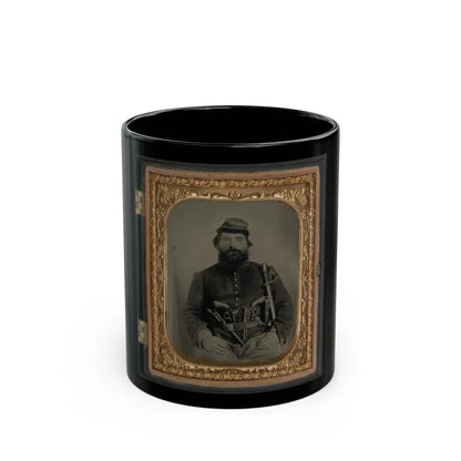 A. J. Blue, Cavalry Soldier In Union Shell Jacket And Bummer Cap With Three Remington Revolvers In His Belt, Holding A Sword (U.S. Civil War) Black Coffee Mug 11oz - Go Mug Yourself