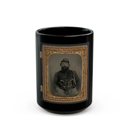 A. J. Blue, Cavalry Soldier In Union Shell Jacket And Bummer Cap With Three Remington Revolvers In His Belt, Holding A Sword (U.S. Civil War) Black Coffee Mug 15oz - Go Mug Yourself