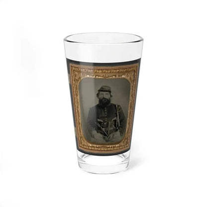 A. J. Blue, Cavalry Soldier In Union Shell Jacket And Bummer Cap With Three Remington Revolvers In His Belt, Holding A Sword (U.S. Civil War) Pint Glass 16oz 16oz - Go Mug Yourself