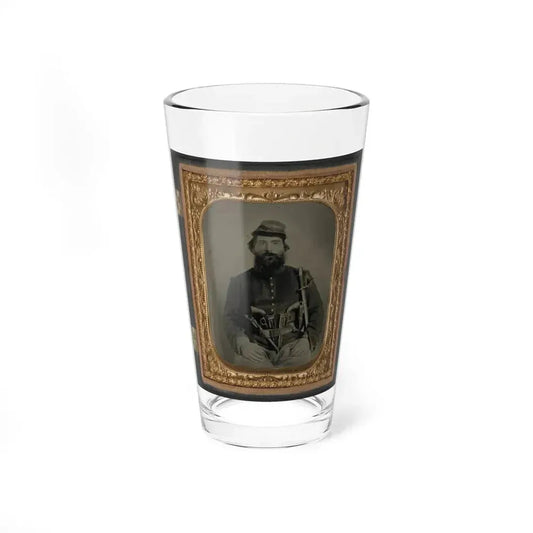 A. J. Blue, Cavalry Soldier In Union Shell Jacket And Bummer Cap With Three Remington Revolvers In His Belt, Holding A Sword (U.S. Civil War) Pint Glass 16oz 16oz - Go Mug Yourself
