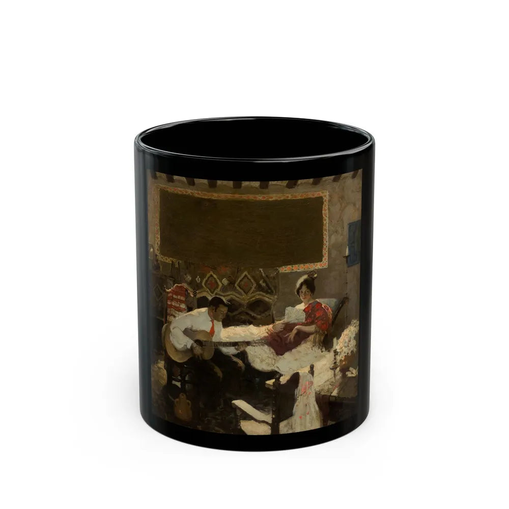 A Man Serenading a Woman, story illustration, August 1924 - Black Coffee Mug-11oz-Go Mug Yourself