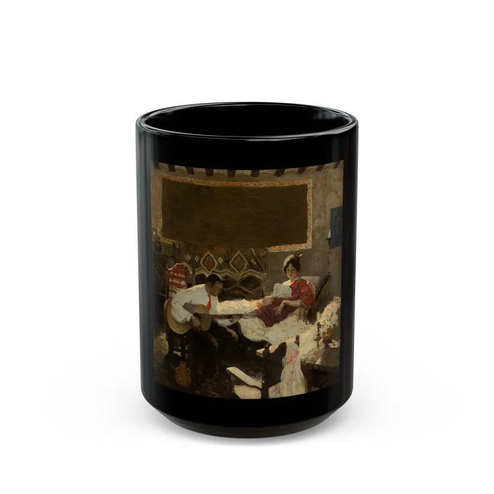 A Man Serenading a Woman, story illustration, August 1924 - Black Coffee Mug-15oz-Go Mug Yourself