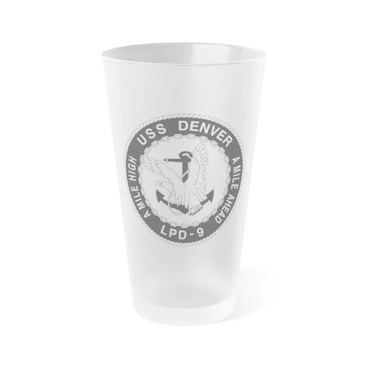 A Mile High USS Denver A Mile Ahead LPD 9 BW (U.S. Navy) Frosted Pint Glass 16oz-Go Mug Yourself