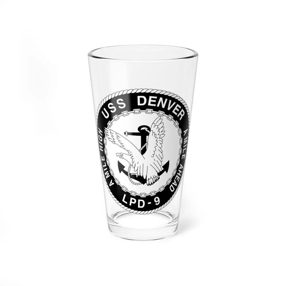 A Mile High USS Denver A Mile Ahead LPD 9 BW (U.S. Navy) Pint Glass 16oz-16oz-Go Mug Yourself