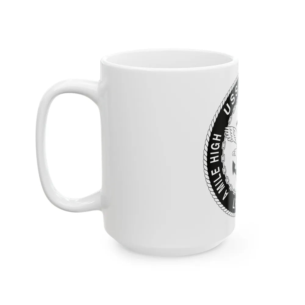 A Mile High USS Denver A Mile Ahead LPD 9 BW (U.S. Navy) White Coffee Mug-Go Mug Yourself