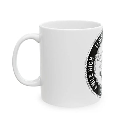 A Mile High USS Denver A Mile Ahead LPD 9 BW (U.S. Navy) White Coffee Mug-Go Mug Yourself