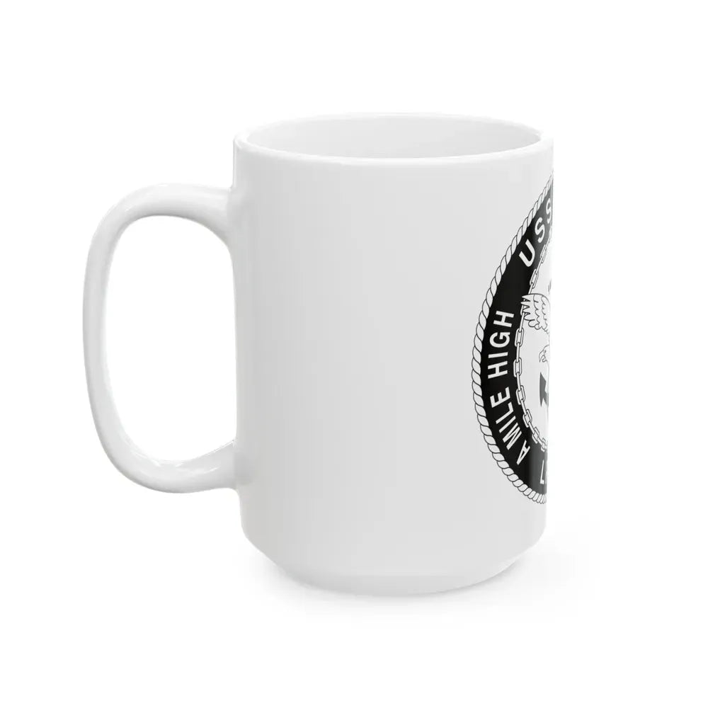 A Mile High USS Denver A Mile Ahead LPD 9 BW (U.S. Navy) White Coffee Mug - Go Mug Yourself