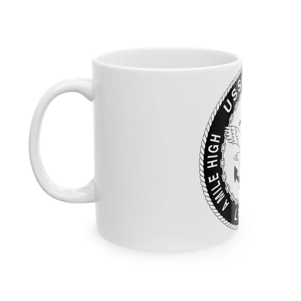 A Mile High USS Denver A Mile Ahead LPD 9 BW (U.S. Navy) White Coffee Mug - Go Mug Yourself