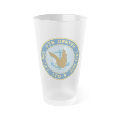 A Mile High USS Denver A Mile Ahead LPD 9 (U.S. Navy) Frosted Pint Glass 16oz-Go Mug Yourself