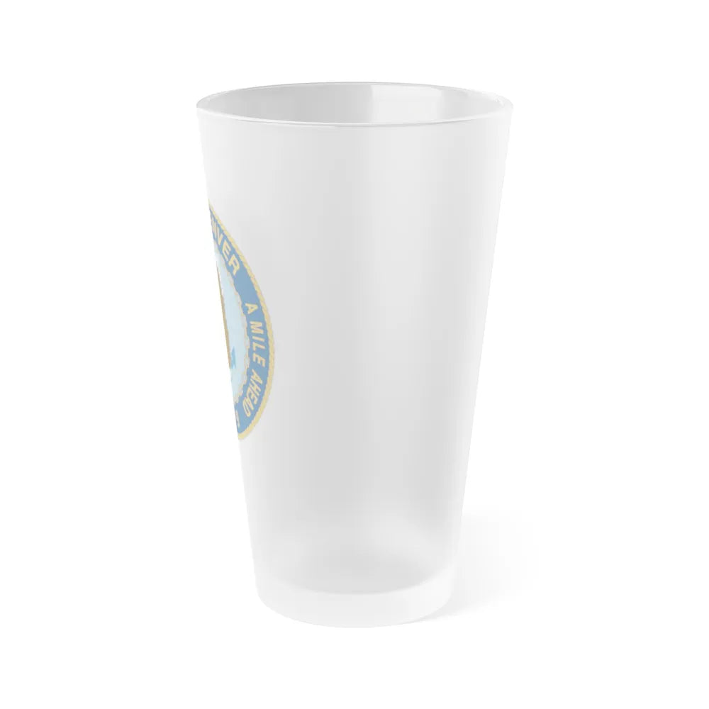 A Mile High USS Denver A Mile Ahead LPD 9 (U.S. Navy) Frosted Pint Glass 16oz-Go Mug Yourself