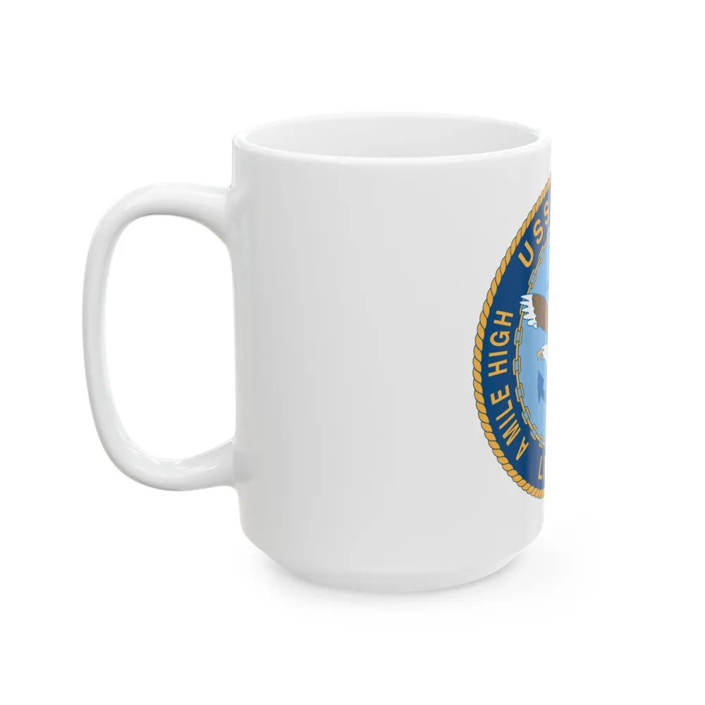 A Mile High USS Denver A Mile Ahead LPD 9 (U.S. Navy) White Coffee Mug-Go Mug Yourself