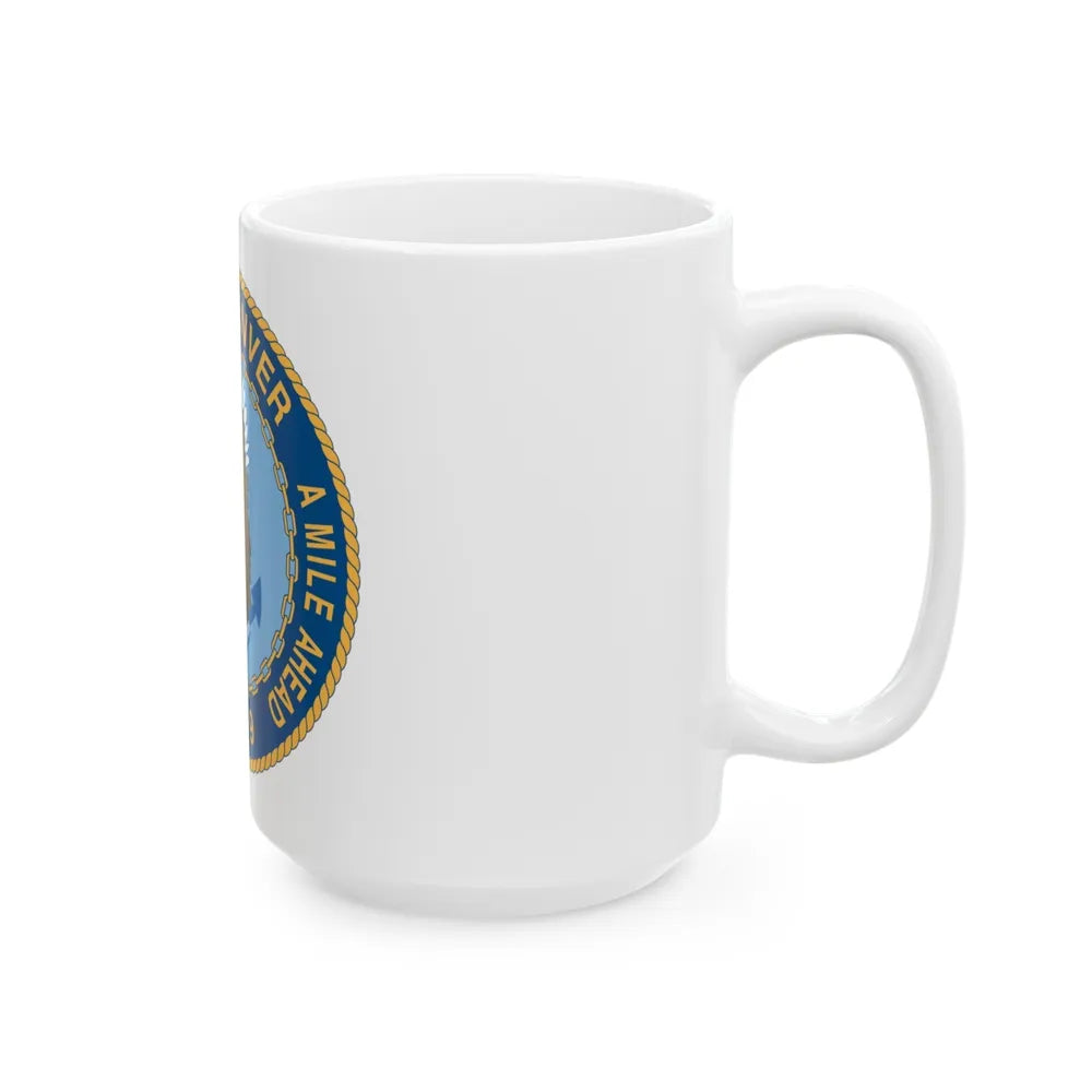 A Mile High USS Denver A Mile Ahead LPD 9 (U.S. Navy) White Coffee Mug-Go Mug Yourself