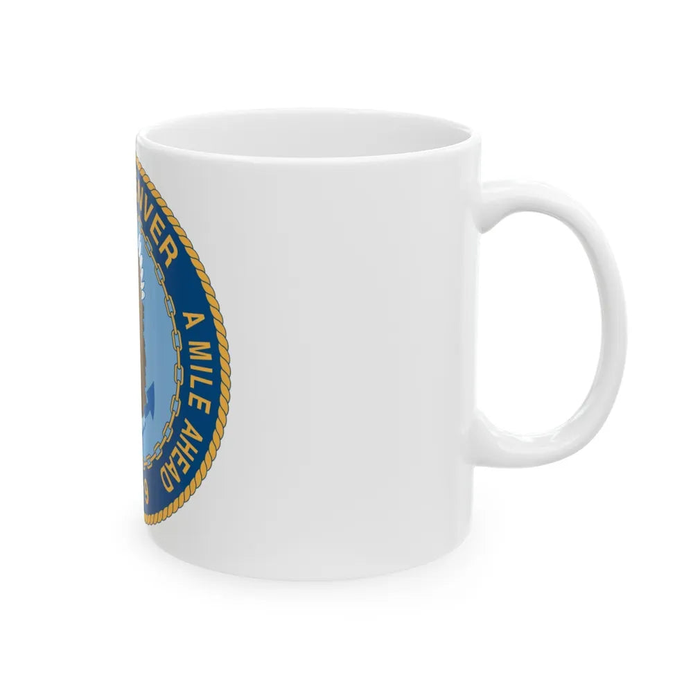 A Mile High USS Denver A Mile Ahead LPD 9 (U.S. Navy) White Coffee Mug-Go Mug Yourself