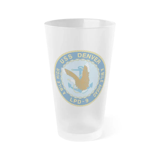 A Mile High USS Denver A Mile Ahead LPD 9 (U.S. Navy) Frosted Pint Glass 16oz Default Title - Go Mug Yourself
