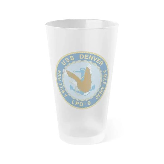 A Mile High USS Denver A Mile Ahead LPD 9 (U.S. Navy) Frosted Pint Glass 16oz Default Title - Go Mug Yourself