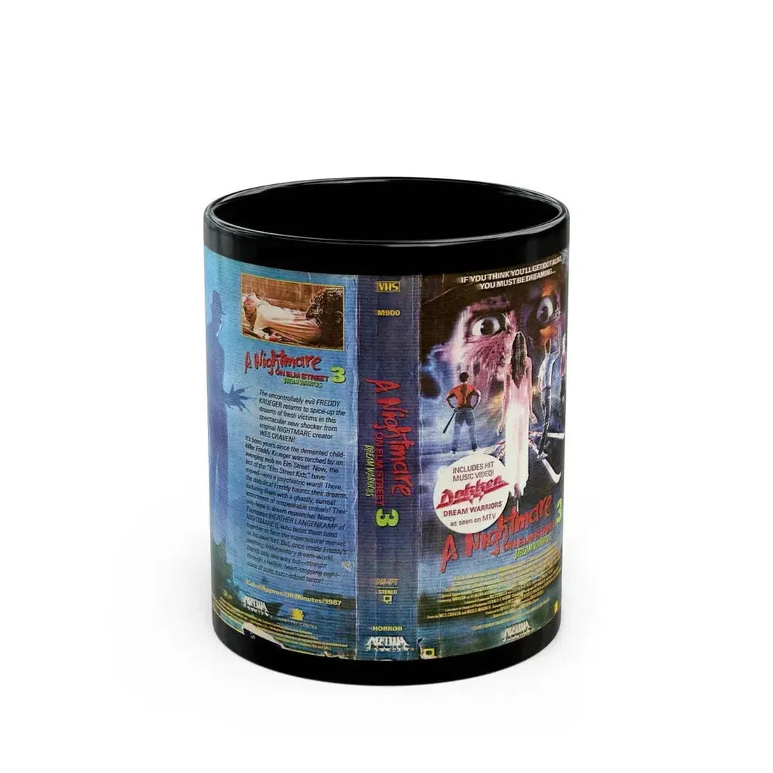 A NIGHTMARE ON ELM STREET 3 THE DREAM WARRIORS INCLUDES HIT MUSIC VIDEO (VHS COVER) - Black Coffee Mug 11oz - Go Mug Yourself