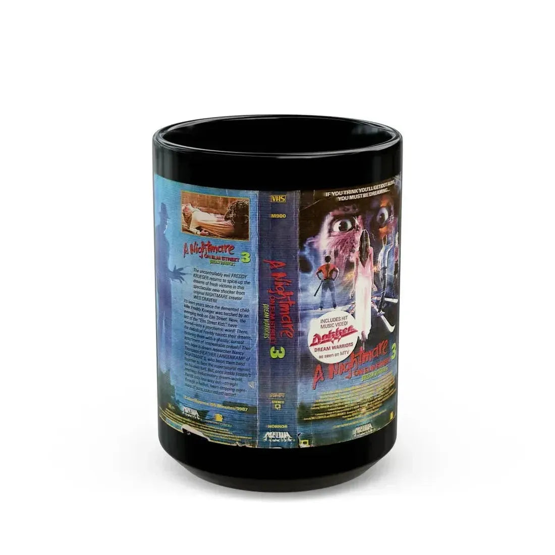 A NIGHTMARE ON ELM STREET 3 THE DREAM WARRIORS INCLUDES HIT MUSIC VIDEO (VHS COVER) - Black Coffee Mug 15oz - Go Mug Yourself