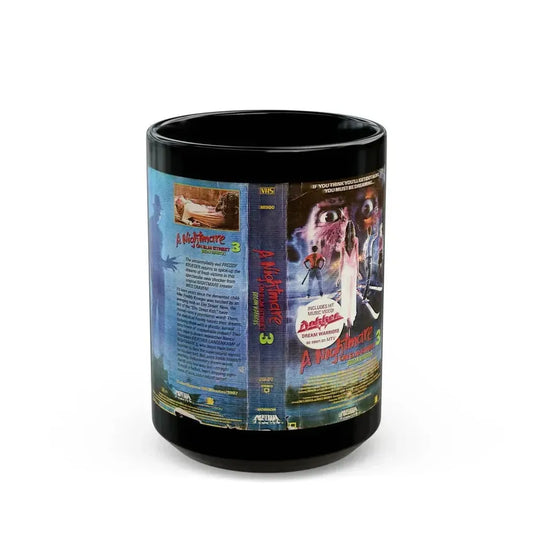 A NIGHTMARE ON ELM STREET 3 THE DREAM WARRIORS INCLUDES HIT MUSIC VIDEO (VHS COVER) - Black Coffee Mug 15oz - Go Mug Yourself