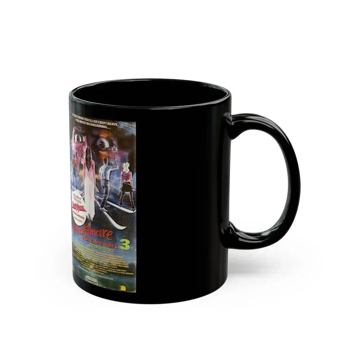 A NIGHTMARE ON ELM STREET 3 THE DREAM WARRIORS INCLUDES HIT MUSIC VIDEO (VHS COVER) - Black Coffee Mug - Go Mug Yourself