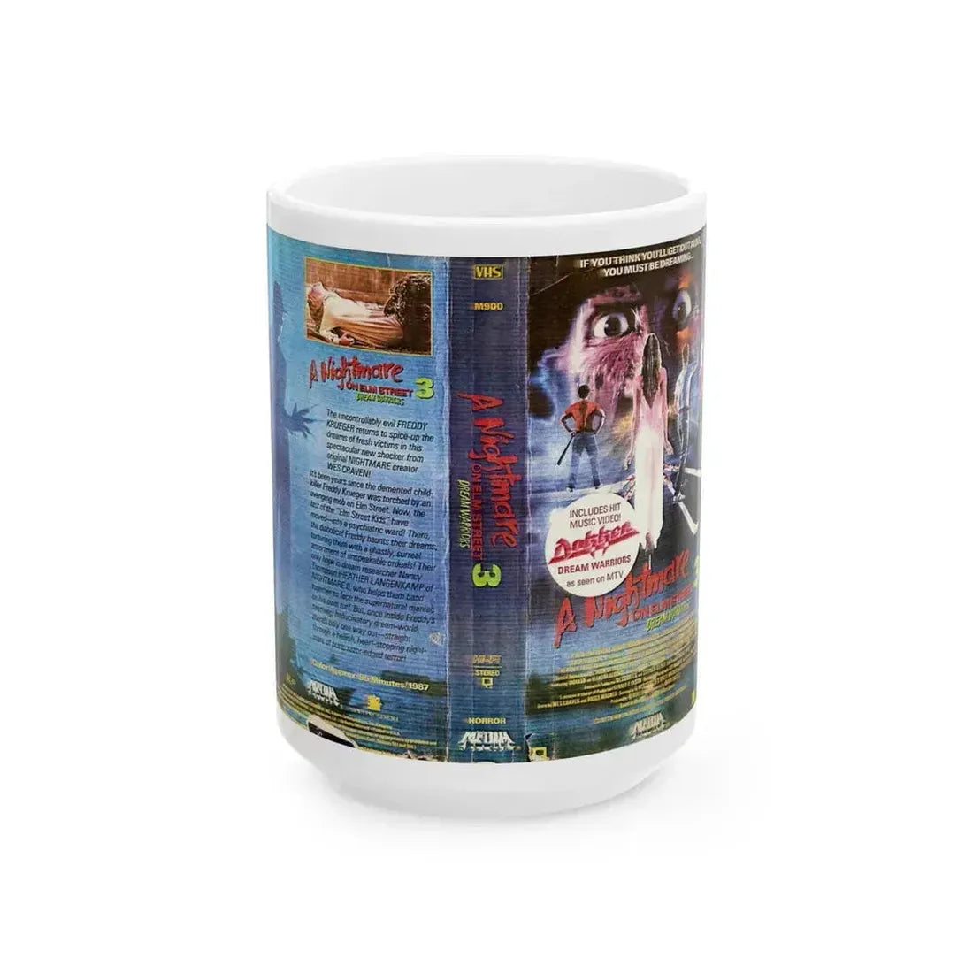 A NIGHTMARE ON ELM STREET 3 THE DREAM WARRIORS INCLUDES HIT MUSIC VIDEO (VHS COVER) - White Coffee Mug 15oz - Go Mug Yourself