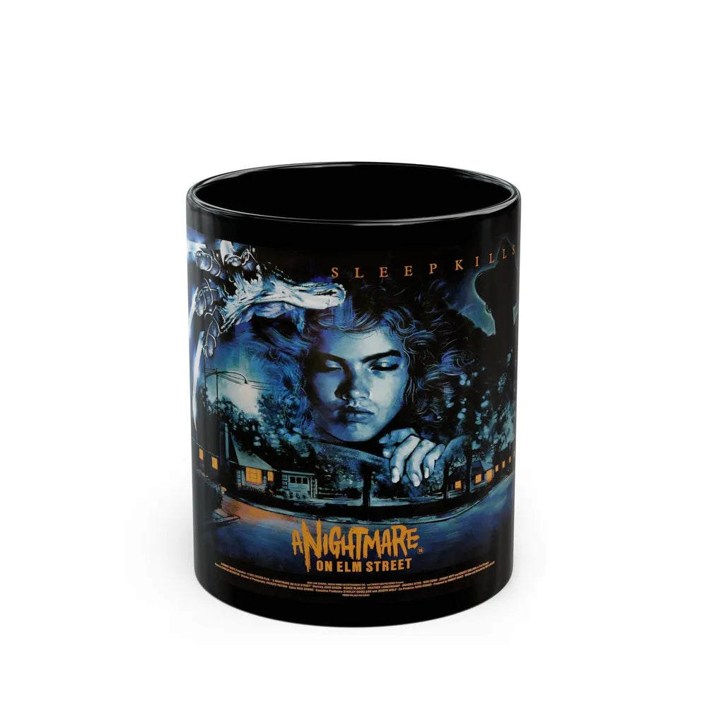 A NIGHTMARE ON ELM STREET (UK) 1984 Movie Poster - Black Coffee Mug-11oz-Go Mug Yourself