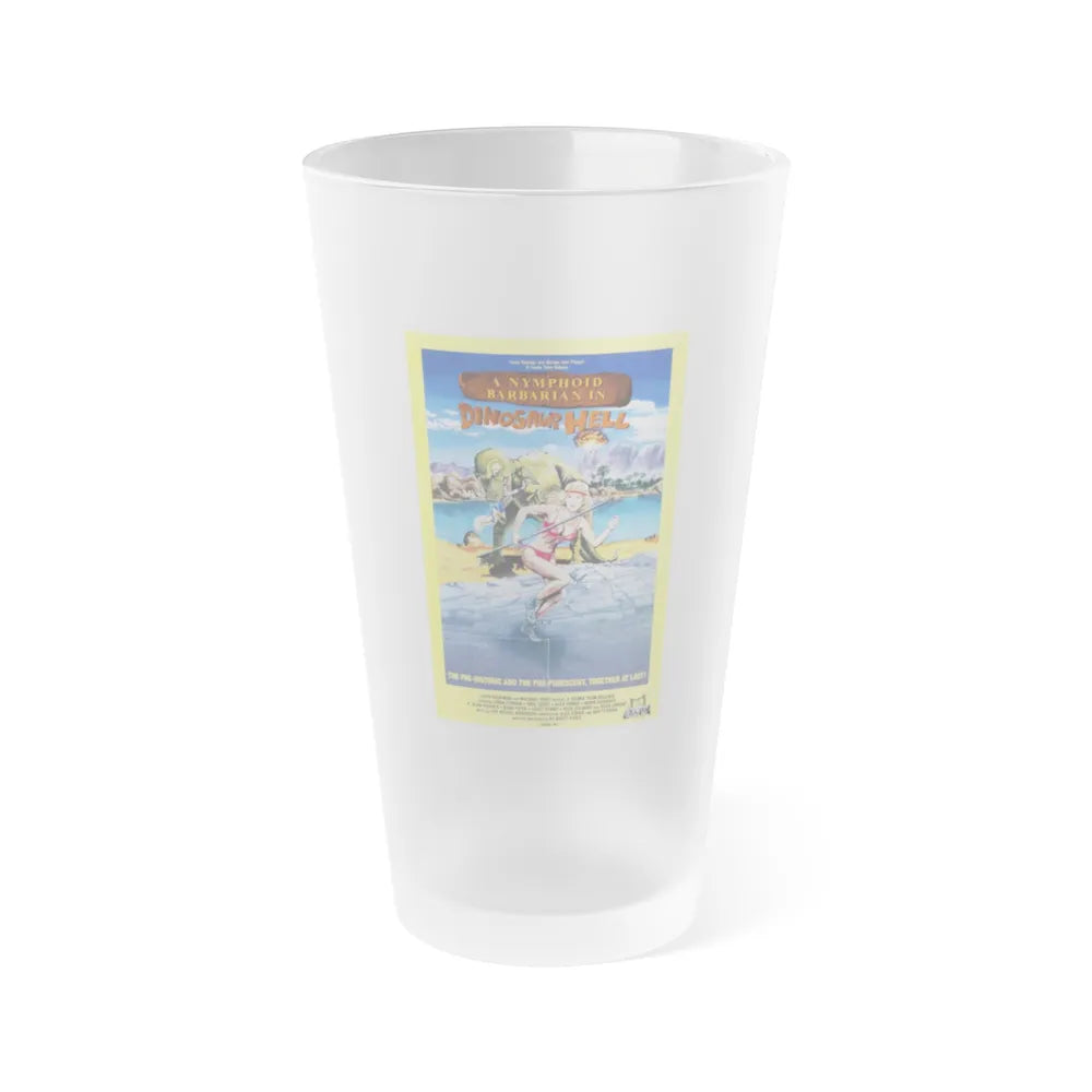 A NYMPHOID BARBARIAN IN DINOSAUR HELL 1990 Movie Poster - Frosted Pint Glass 16oz-16oz-Frosted-Go Mug Yourself