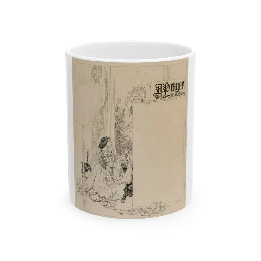 A Prayer, interior magazine illustration - White Coffee Mug 11oz - Go Mug Yourself