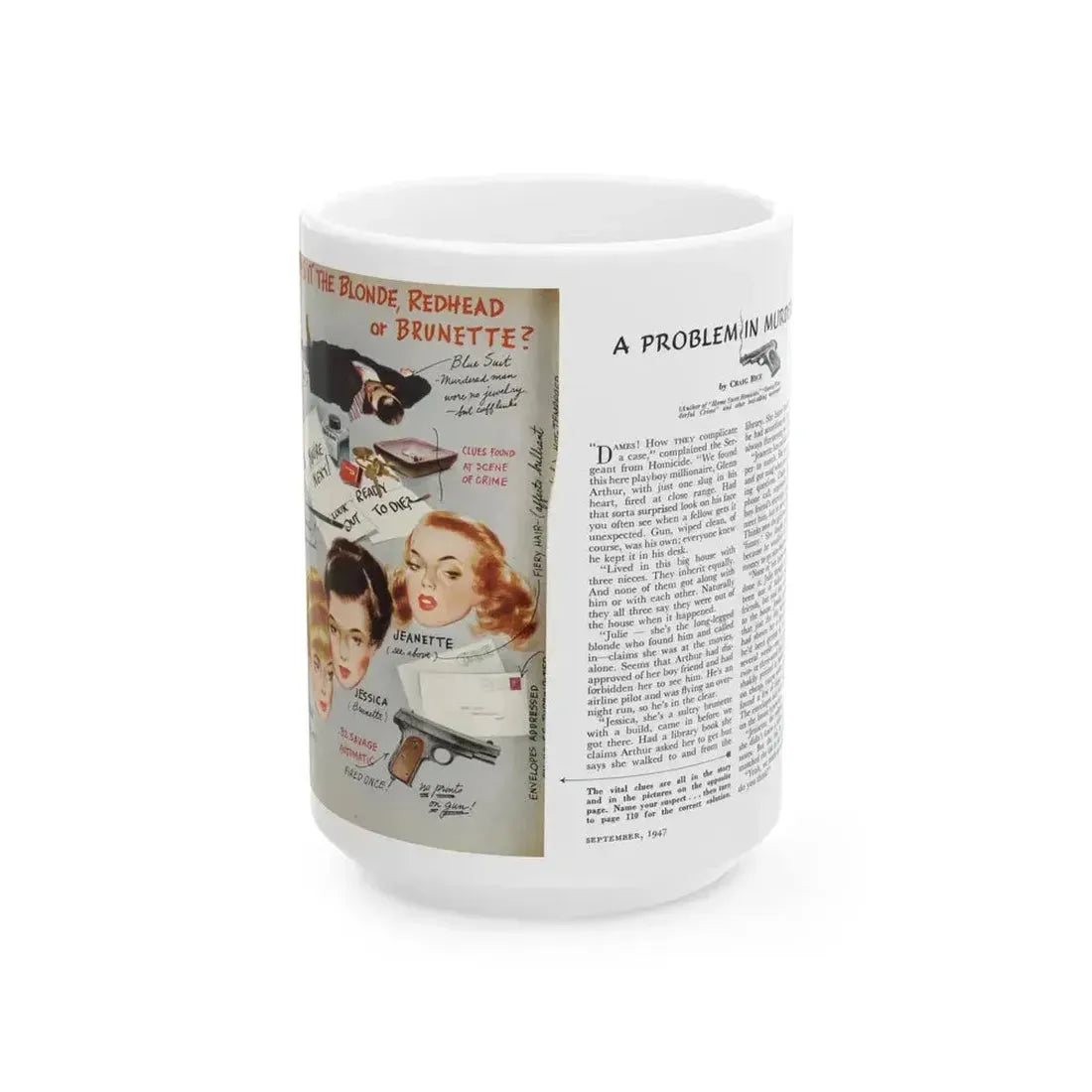 A Problem In Murder, Coronet magazine, September 1947 - White Coffee Mug 15oz - Go Mug Yourself