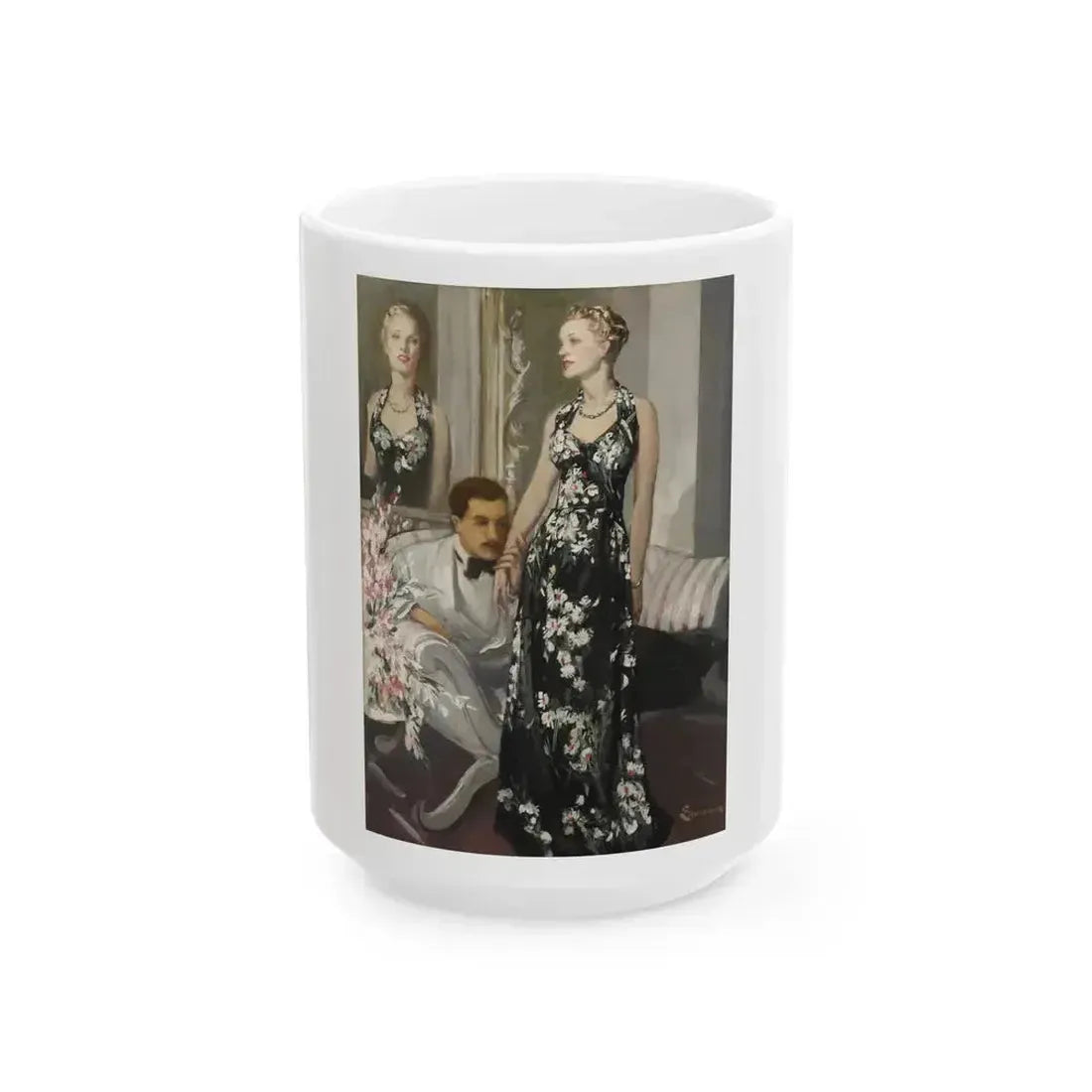 A Reflection of Beauty, magazine story illustration, circa 1930s - White Coffee Mug 15oz - Go Mug Yourself