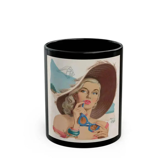 A Romance by the Beach, story illustration - Black Coffee Mug 11oz - Go Mug Yourself