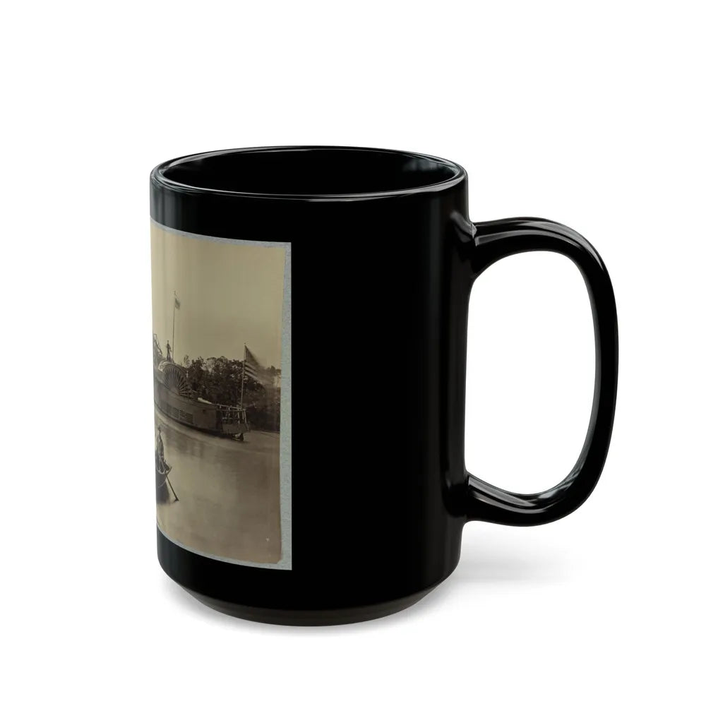 A Sailor Sits In A Small Boat In The Foreground With A Side Wheeler In The Rear (U.S. Civil War) Black Coffee Mug-Go Mug Yourself