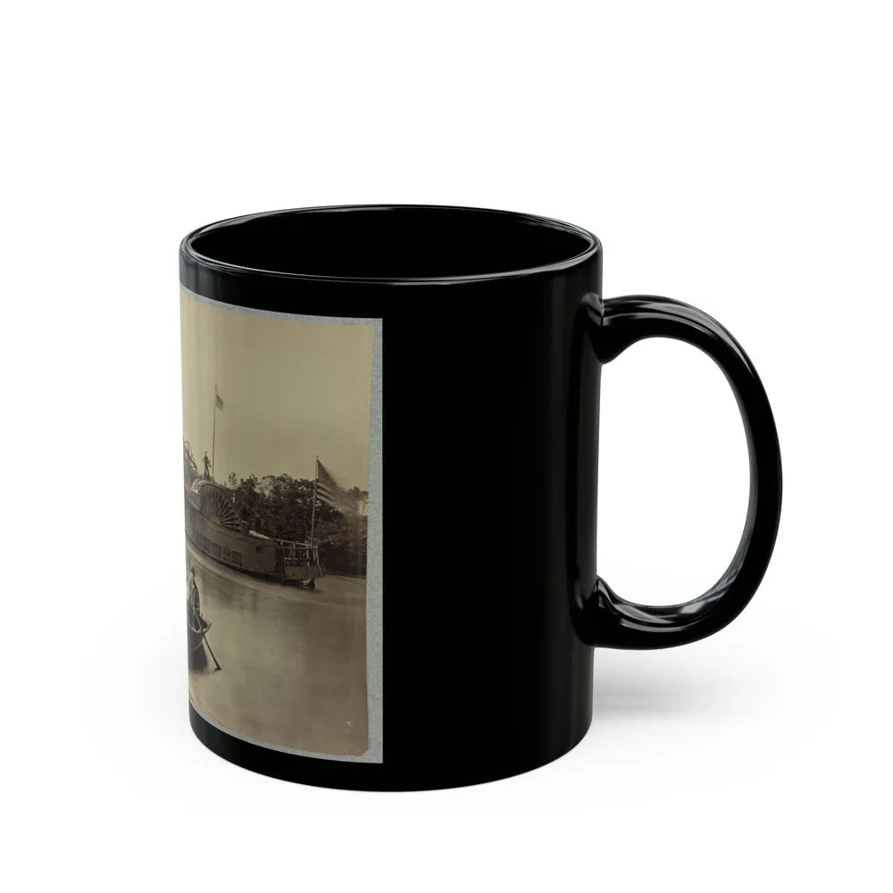 A Sailor Sits In A Small Boat In The Foreground With A Side Wheeler In The Rear (U.S. Civil War) Black Coffee Mug-Go Mug Yourself