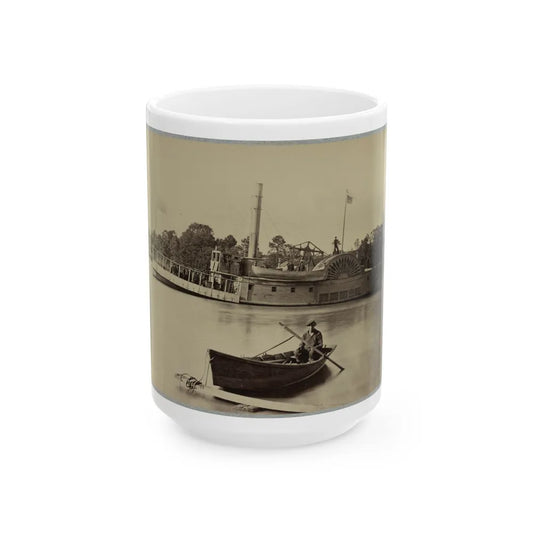 A Sailor Sits In A Small Boat In The Foreground With A Side Wheeler In The Rear (U.S. Civil War) White Coffee Mug-15oz-Go Mug Yourself