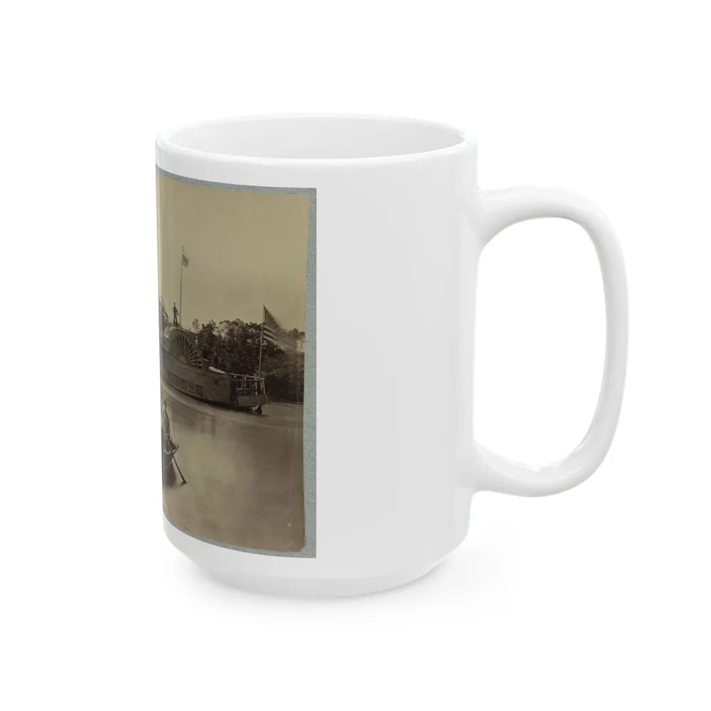 A Sailor Sits In A Small Boat In The Foreground With A Side Wheeler In The Rear (U.S. Civil War) White Coffee Mug-Go Mug Yourself