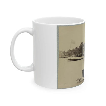 A Sailor Sits In A Small Boat In The Foreground With A Side Wheeler In The Rear (U.S. Civil War) White Coffee Mug-Go Mug Yourself