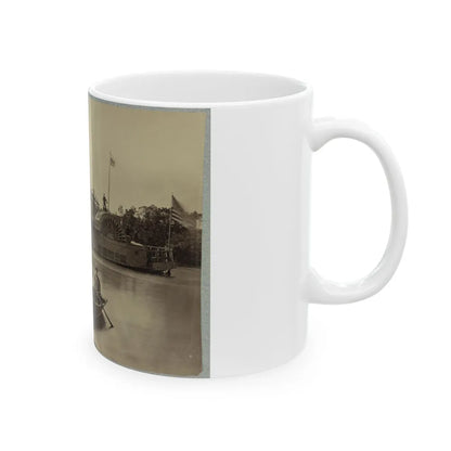 A Sailor Sits In A Small Boat In The Foreground With A Side Wheeler In The Rear (U.S. Civil War) White Coffee Mug-Go Mug Yourself