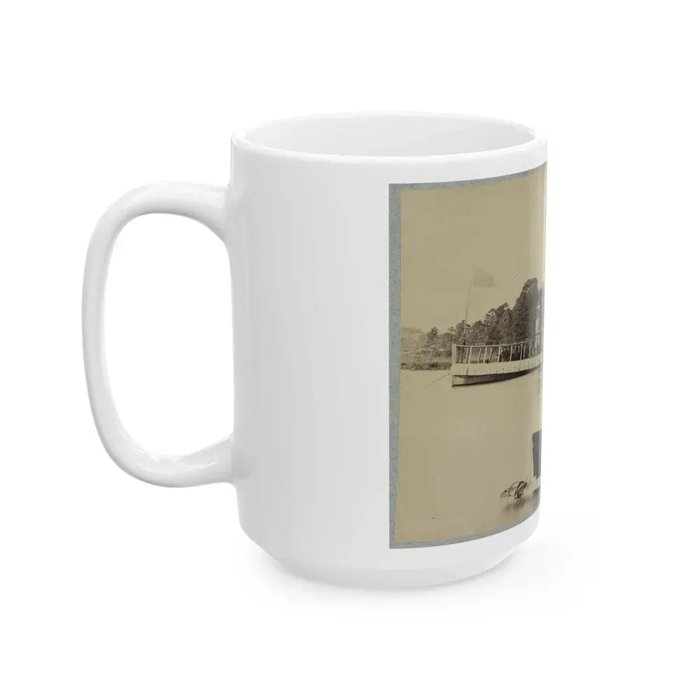A Sailor Sits In A Small Boat In The Foreground With A Side Wheeler In The Rear (U.S. Civil War) White Coffee Mug - Go Mug Yourself