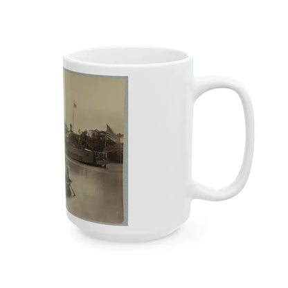 A Sailor Sits In A Small Boat In The Foreground With A Side Wheeler In The Rear (U.S. Civil War) White Coffee Mug - Go Mug Yourself